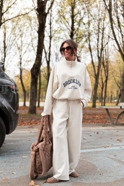 BROOKLYN Gris - Sweat Brodé