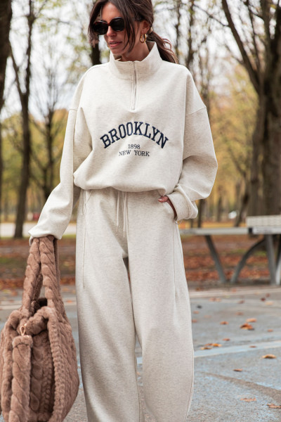 BROOKLYN Gris - Sweat Brodé