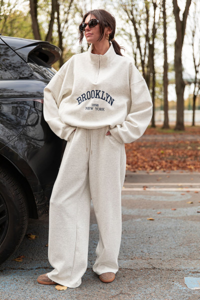 BROOKLYN Gris - Sweat Brodé