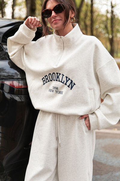 BROOKLYN Gris - Sweat Brodé