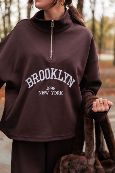 BROOKLYN Choco/Prune - Sweat Brodé