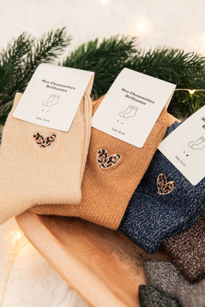 POP Coeur léopard - Chaussettes Paillettes