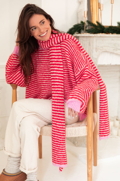 ENZO Rouge - Écharpe Rayée