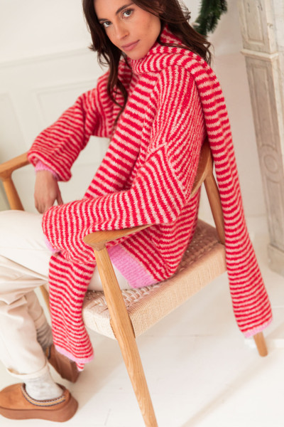 ENZO Rouge - Écharpe Rayée