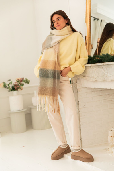 CLÉOPHÉE Grise/Jaune - Écharpe Franges