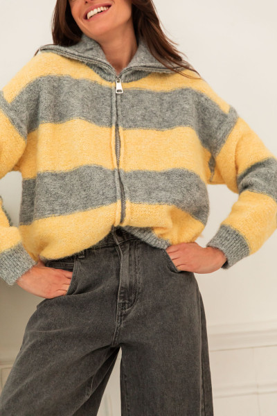 MIKKEL Gris/Jaune - Pull Camionneur