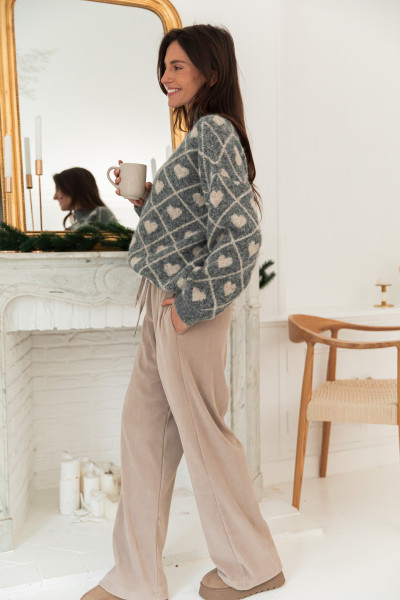 BARBARA Gris/Beige - Pull Coeurs