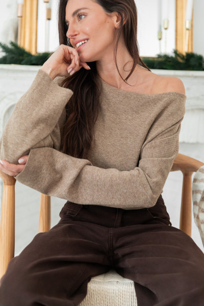 AURÈLE Taupe - Pull Asymétrique