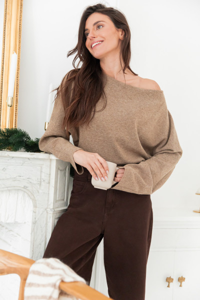 AURÈLE Taupe - Pull Asymétrique