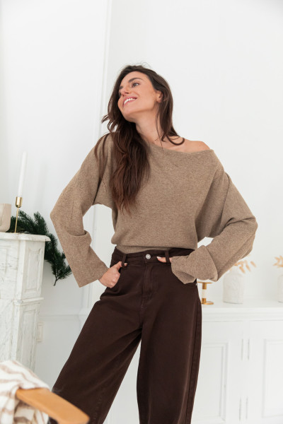 AURÈLE Taupe - Pull Asymétrique