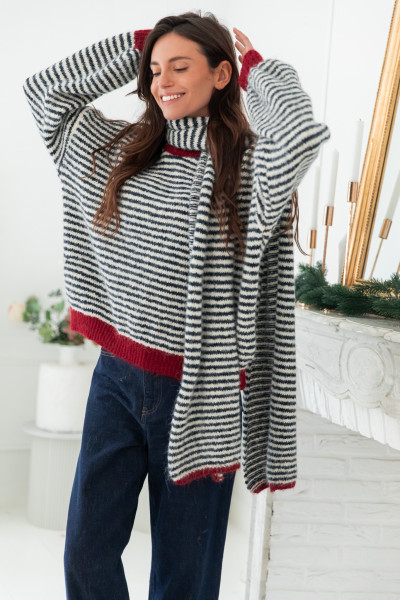 ENZO Bleue - Écharpe Rayée