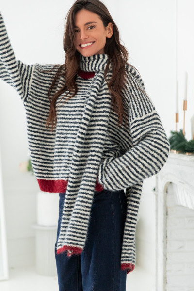 ENZO Bleue - Écharpe Rayée