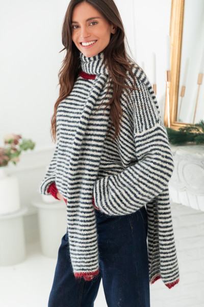 ENZO Bleue - Écharpe Rayée