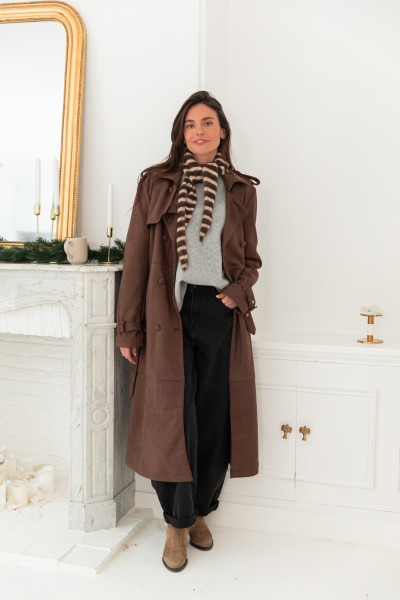 MAÉRON Chocolat - Trench Suédine