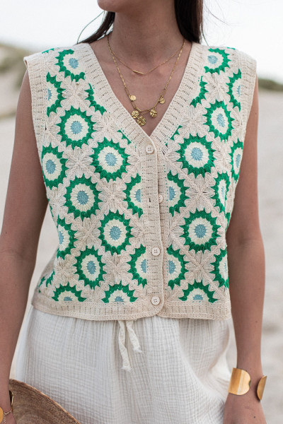 OLGA Vert - Gilet Crochet