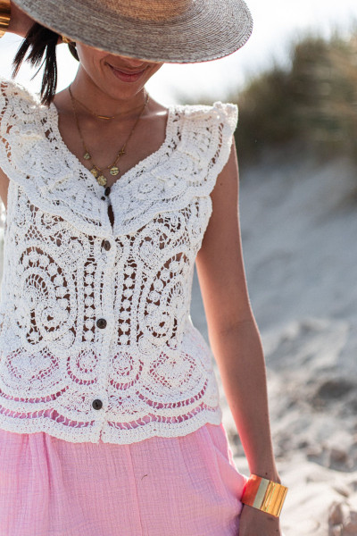 OXENCE Blanc - Top Crochet 