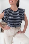 SETH Rayé Bleu - T-Shirt épaulettes